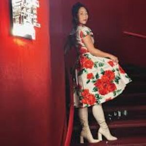 Floral Red and White Dress